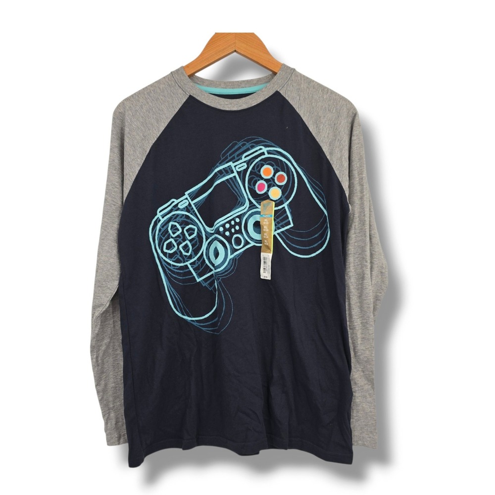 Thereabouts Boys XL 18/20 Raglan Graphic Tee Navy Game Controller Long Sleeve